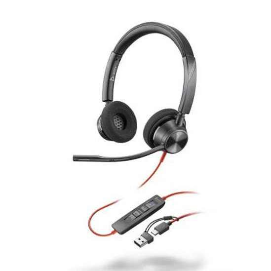 Audífonos HP Poly Blackwire 3320 USB-C Microsoft Teams con Adaptador USB-A 1
