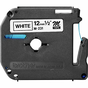Cinta Brother M231 Negra sobre Blanco 12mm P-Touch