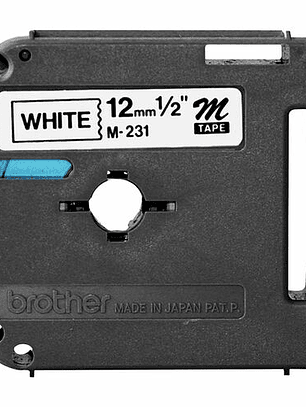 Cinta Brother M231 Negra sobre Blanco 12mm P-Touch