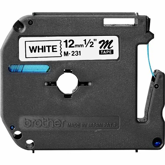 Cinta Brother M231 Negra sobre Blanco 12mm P-Touch 2