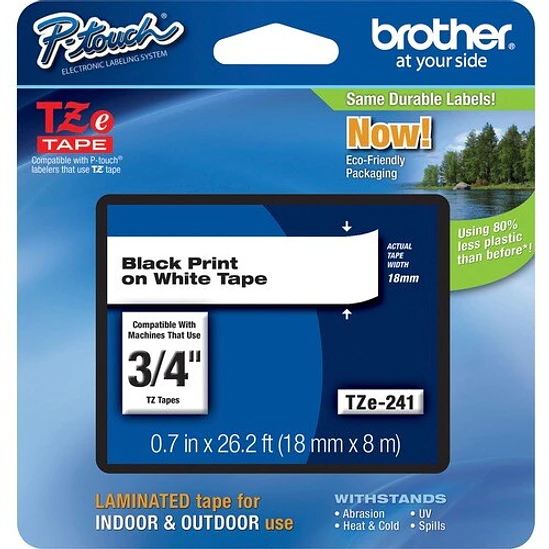 Cinta para Etiquetas Brother P-touch TZe-241 Blanca Laminada 18mm 1