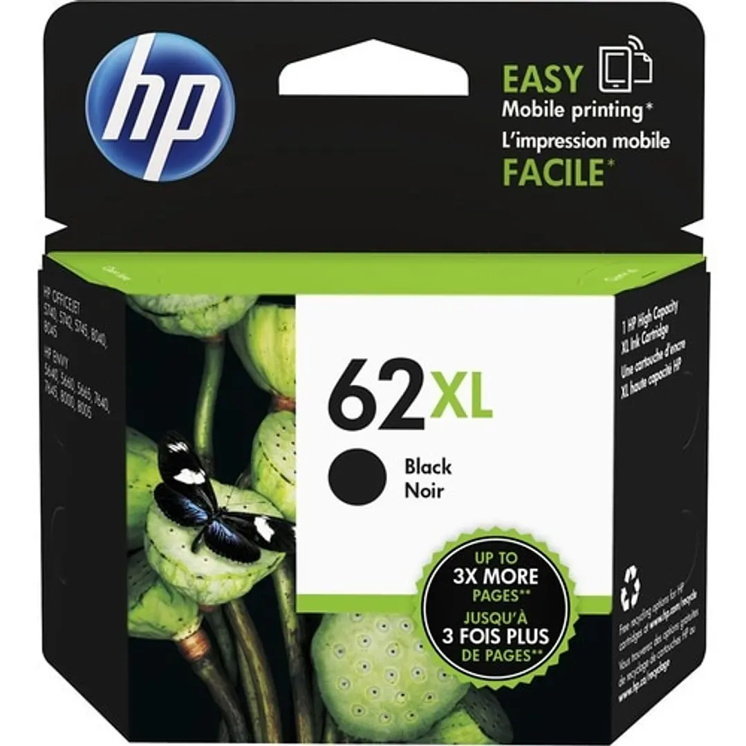 Cartucho de Tinta HP 62XL Negro Original Alto Rendimiento 1