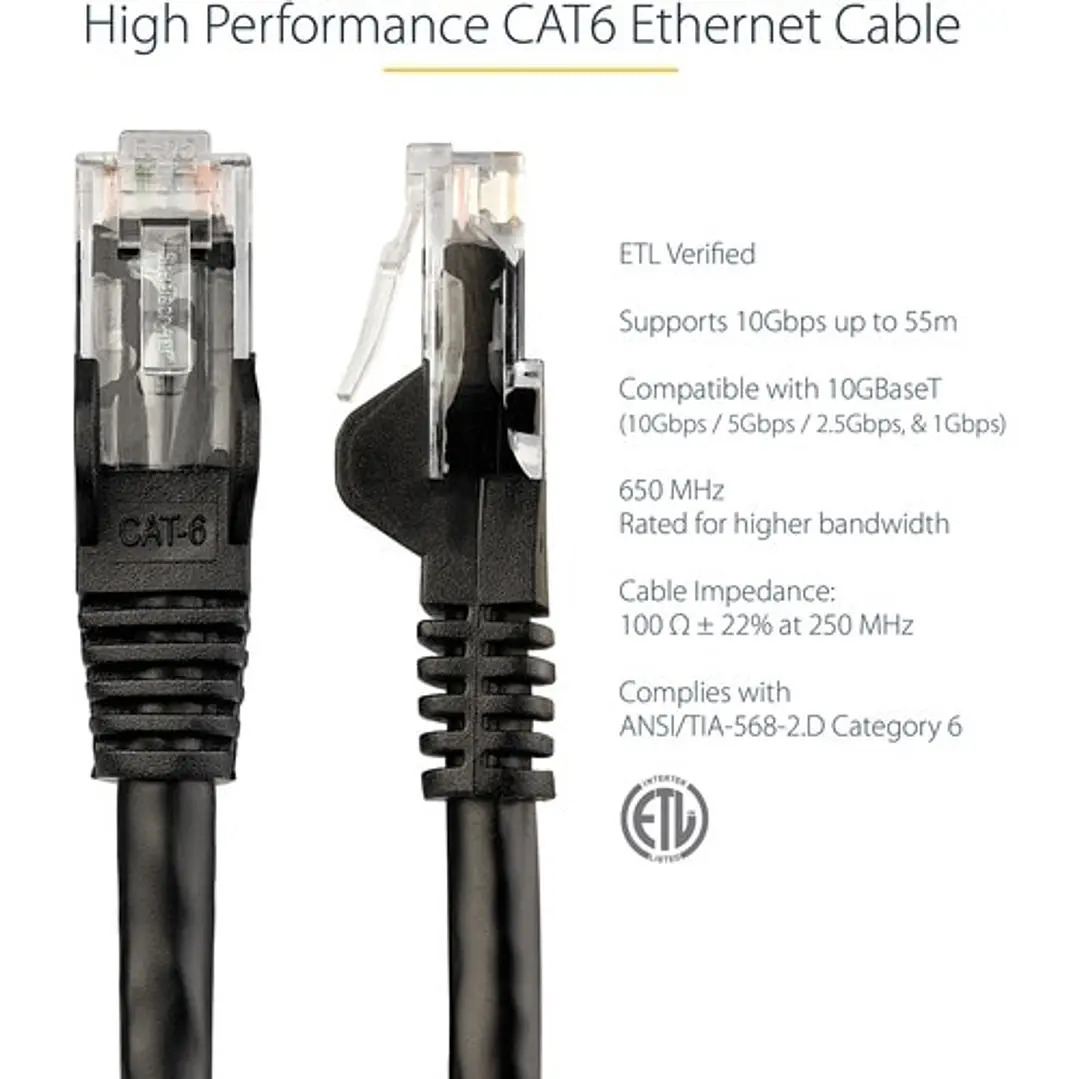 Cable de Red StarTech Cat6 3m RJ45 Negro Snagless 3
