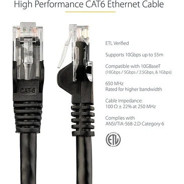 Cable de Red StarTech Cat6 3m RJ45 Negro Snagless 3