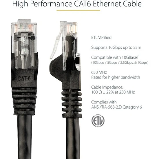 Cable de Red StarTech Cat6 3m RJ45 Negro Snagless 3