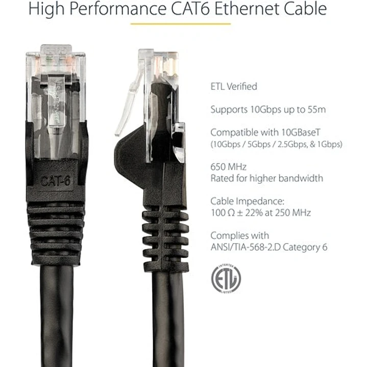 Cable de Red StarTech Cat6 3m RJ45 Negro Snagless 3