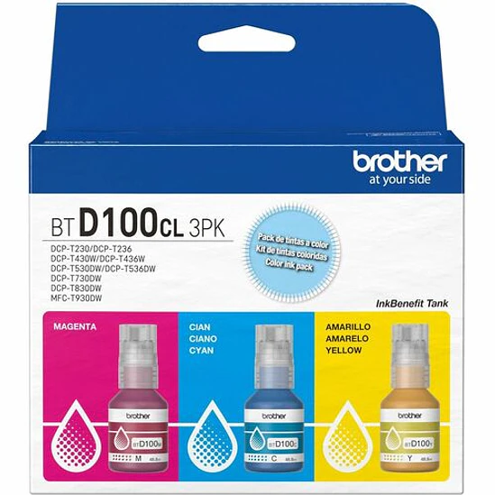 Pack 3 Botellas de Tinta Original Brother BTD100CL3PK Cian Magenta Amarillo 1
