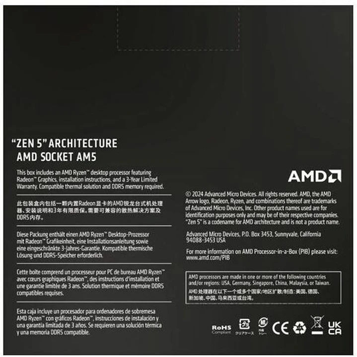 Procesador AMD Ryzen 5 9600X AM5 6 Núcleos 12 Hilos 5.4GHz 3