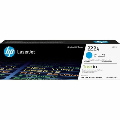 Cartucho de Tóner HP 222A Cian Original W2221A Rendimiento Estándar