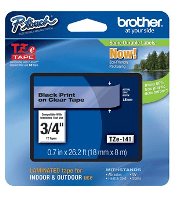 Cinta para etiquetas Brother TZE-141 18mm negro on clear tape