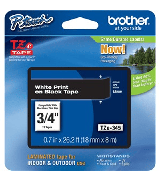 Cinta para etiquetas Brother TZE-345 18mm blanco sobre negro industrial tape