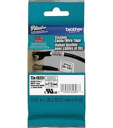 Cinta para etiquetas Brother TZE-FX231 12mm negro sobre banco flexib tape