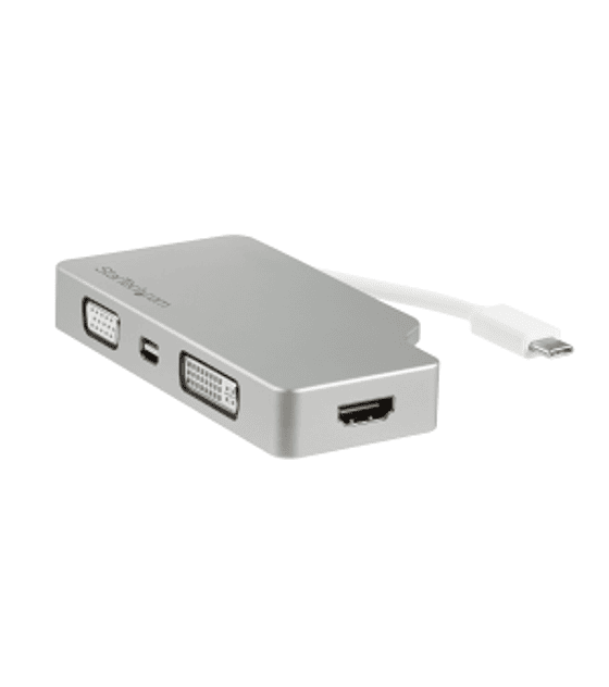 Adaptador de Audio y Video para Viajes: 4 en 1 - Conversor USB-C a VGA DVI HDMI o mini DispayPort - 4K - Aluminio