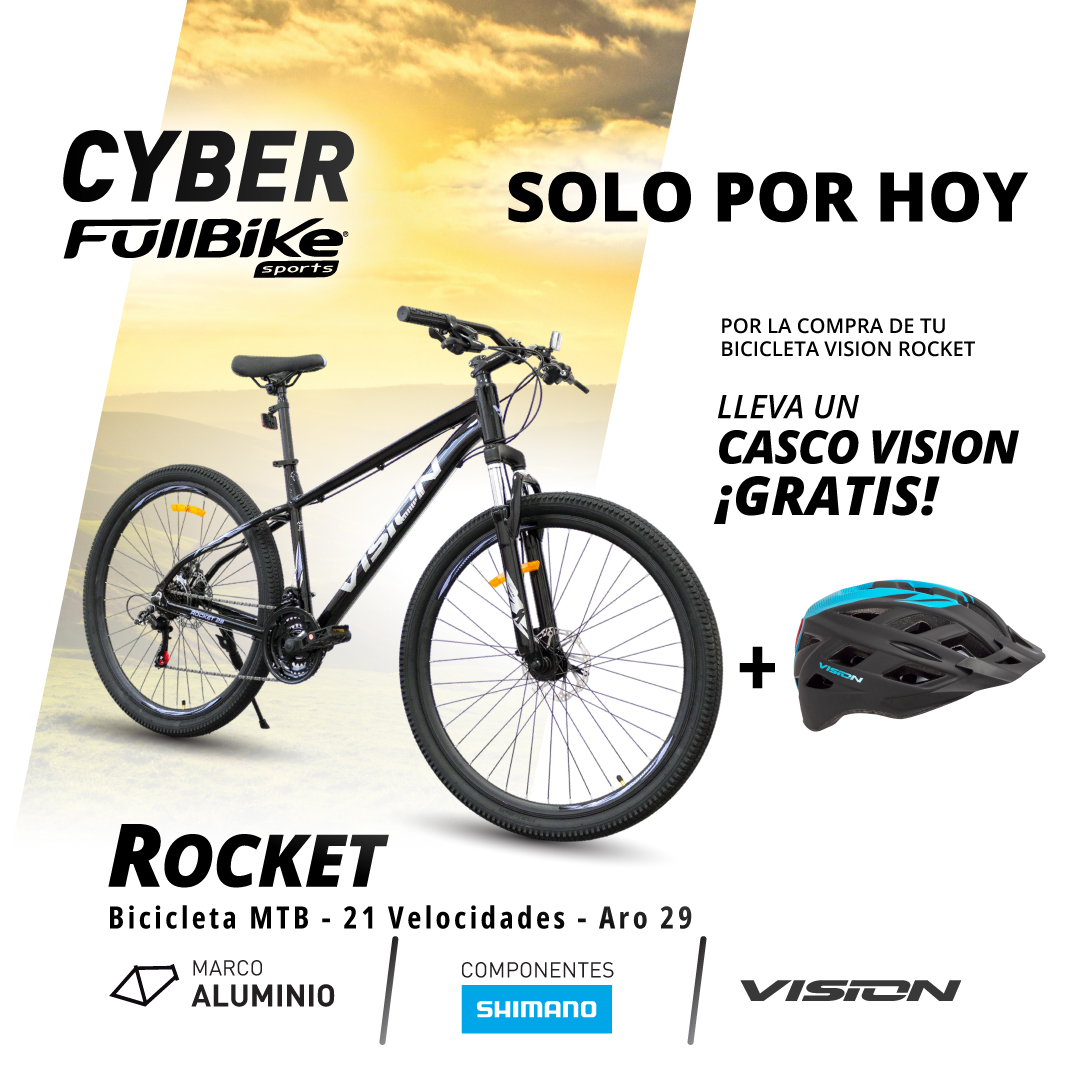 PACK: Bicicleta Vision Rocket Aro 29 Shimano 21V Disco + Casco Vision
