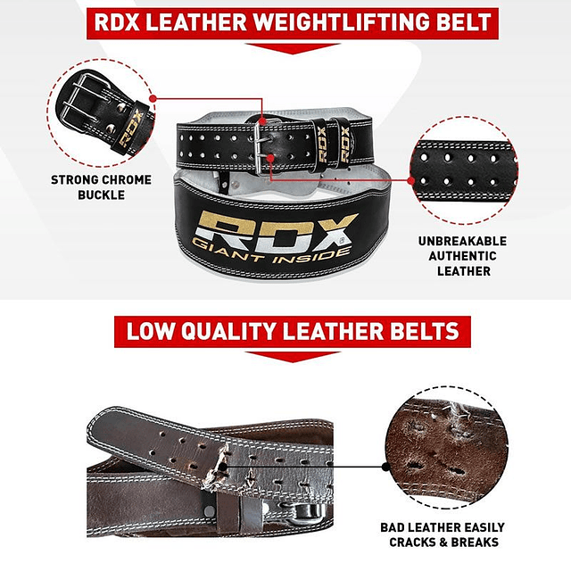 RDX LEATHER WEIGHT LIFTING GYM BELT 4 INCH