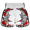 Shorts de Muay Thai Tuff msc121wht New Retro Style White Double Tiger With Red Text