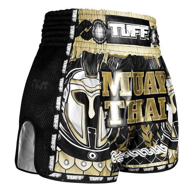 Shorts de Muay Thai Tuff MSC109-BLK New Retro Style White Double Tiger With Red Text