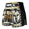 Shorts de Muay Thai Tuff MSC109-BLK New Retro Style White Double Tiger With Red Text
