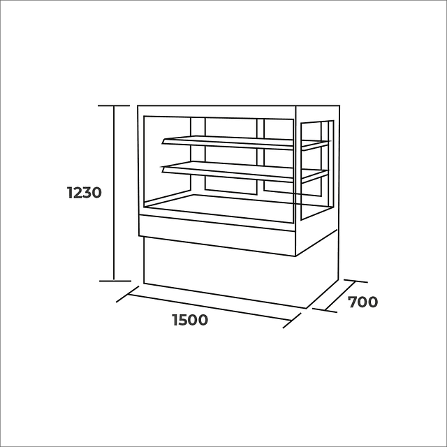 Vitrina pastelera cuadrada 1.5mts Maigas