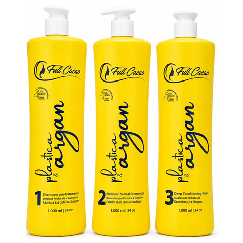 Kit Alisado Plastificado Argan Keratina Profesional Fullcacao (3 Pasos) 1000ml