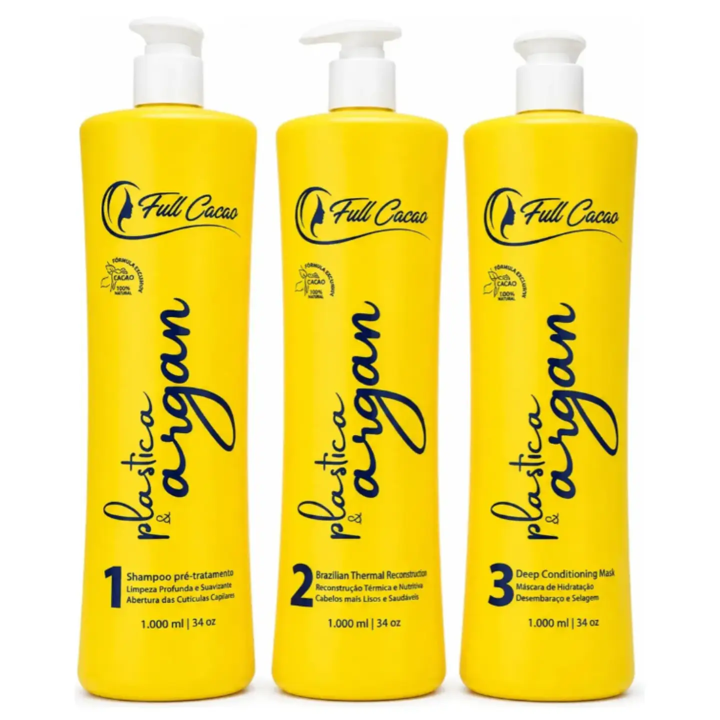 Kit Alisado Plastificado Argan Keratina Profesional Fullcacao (3 Pasos) 1000ml 1