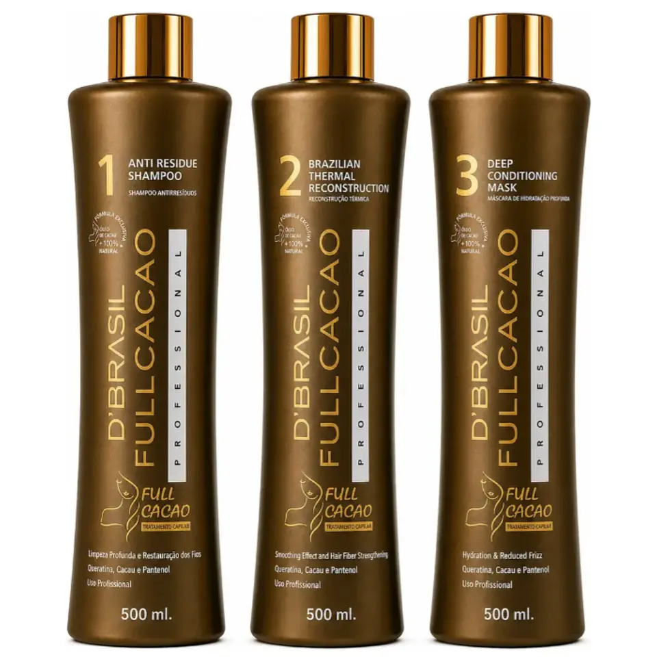 Kit Keratina Alisado Profesional Fullcacao (3 Pasos) 500ml 1