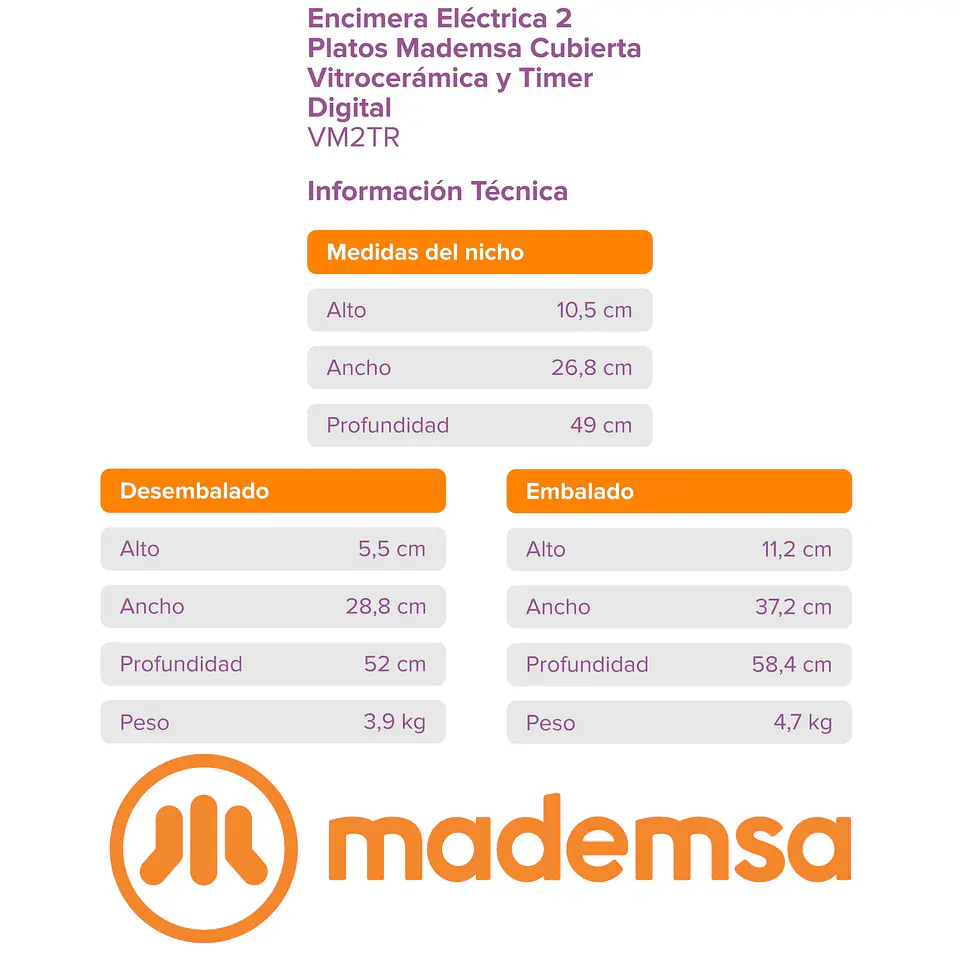Encimera Mademsa Vitrocerámica 2 Platos VM2TR 9