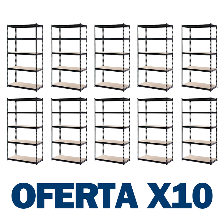Pack 10 Estantes Bilbao Negro 183x90x40 cm 750kg 1