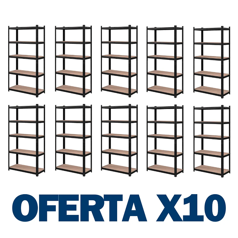 Pack 10 Estantes Lisboa Negro 180x90x40 cm 375kg 1