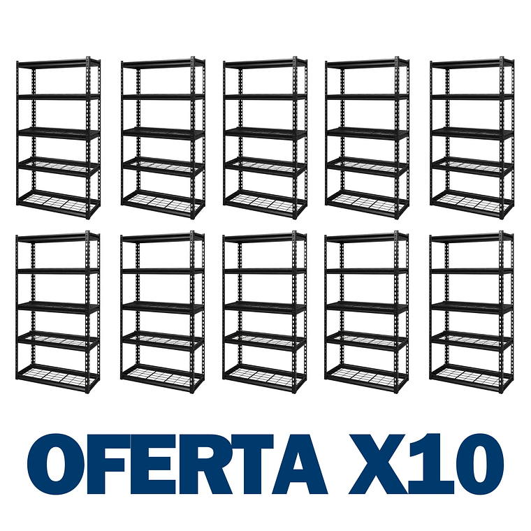 Pack 10 Estantes Sevilla Negro 183x90x40 cm 750kg 1