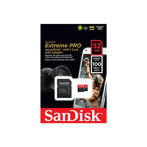 Tarjeta memoria Extreme Pro 32 GB Micro SDHC C10 A1 UHS-1 U3 V30 Sandisk 3