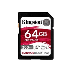 Tarjeta memoria 64GB SD Canvas React Plus UHS-II 4K/8K  300/260/MB/seg Kingston