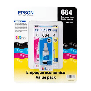 Pack de 3 Botellas de Tinta Original Epson T664, Amarillo,Cian, Magenta, 70ml