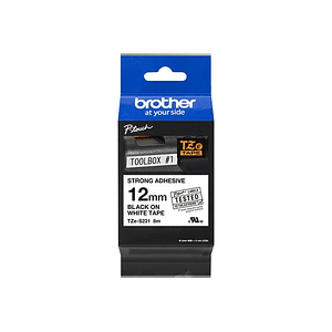 Cinta negro sobre blanco adhesivo industrial de 12 mm (0,47