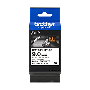 Cinta Tubo termorretráctil Brother HSE221E, Negro sobre blanco, Rollo (0,9cm x 1,5m), 1 cinta