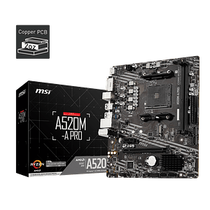 Placa Madre MSI A520M-A PRO, Socket AM4, 2xDDR4, 1xM.2, micro-ATX