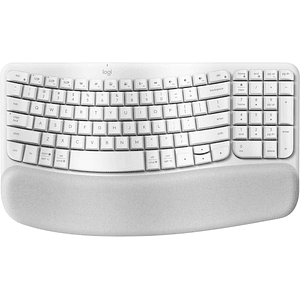 Teclado Ergonómico Inalámbrico Logitech WAVE KEYS, reposamanos acolchado, Blanco Crudo