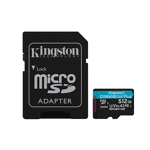 Memoria microSD Kingston Canvas Go! Plus 512GB microSD V30 + Adaptador SD