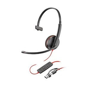 Auricular Poly Blackwire 3210 USB-C Monoaural con Adaptador USB-A