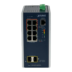 Switch PLANET 8-1000(4PoE-at) 2-SFP 144W-tot RielDIN Switch Industrial 4P4T2S