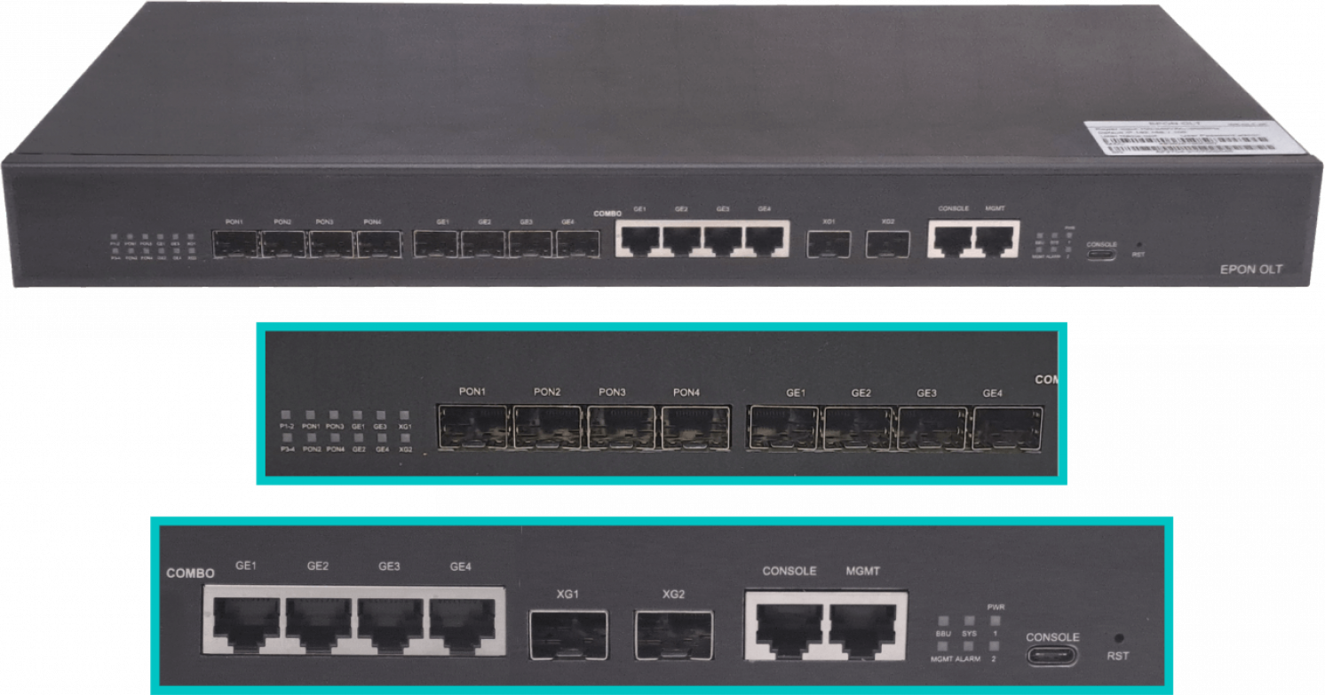 OLT WOLCK 4-EPON-SFP OLT 4-1000 4-SFP 1U-Rack RJ45-RS232-Console RJ45-MGMT 2