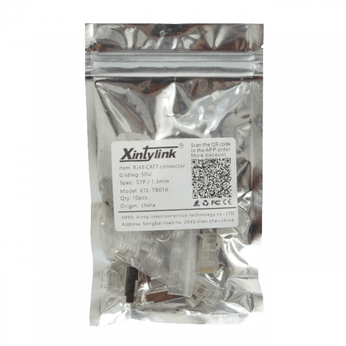 Conector CAT7 1,3mm RJ45 8P8C Bolsa 10-Conectores Machos Crimpeables oro-50um 4