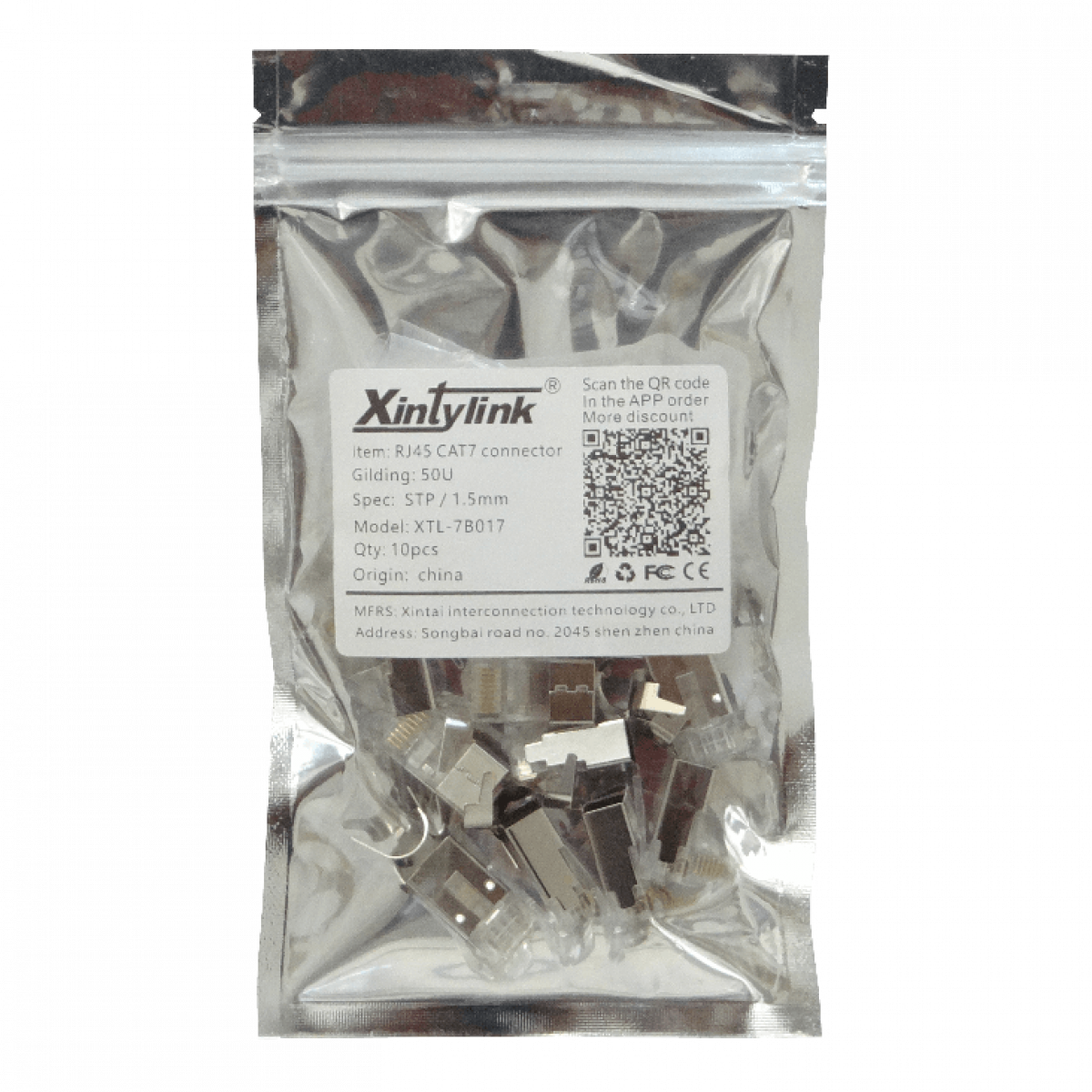 Conector CAT7 1,5mm RJ45 8P8C Bolsa 10-Conectores Machos Crimpeables oro-50um 3