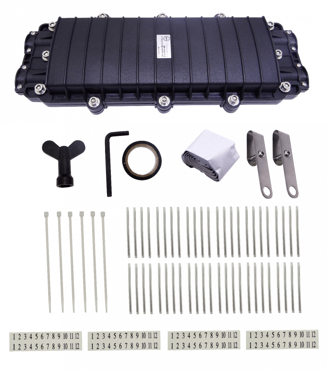 Mufa Horizontal  2-in 2-out 48-Fusiones 440x210x95mm para Fibra Optica 3