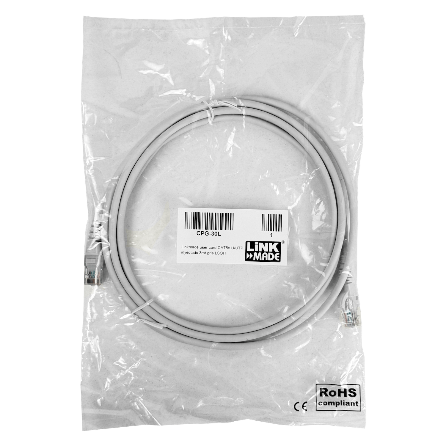 Cable Patch  Cat5e Gris LSZH 3 metros Inyectado Multifilar de Alta Fiabilidad 4