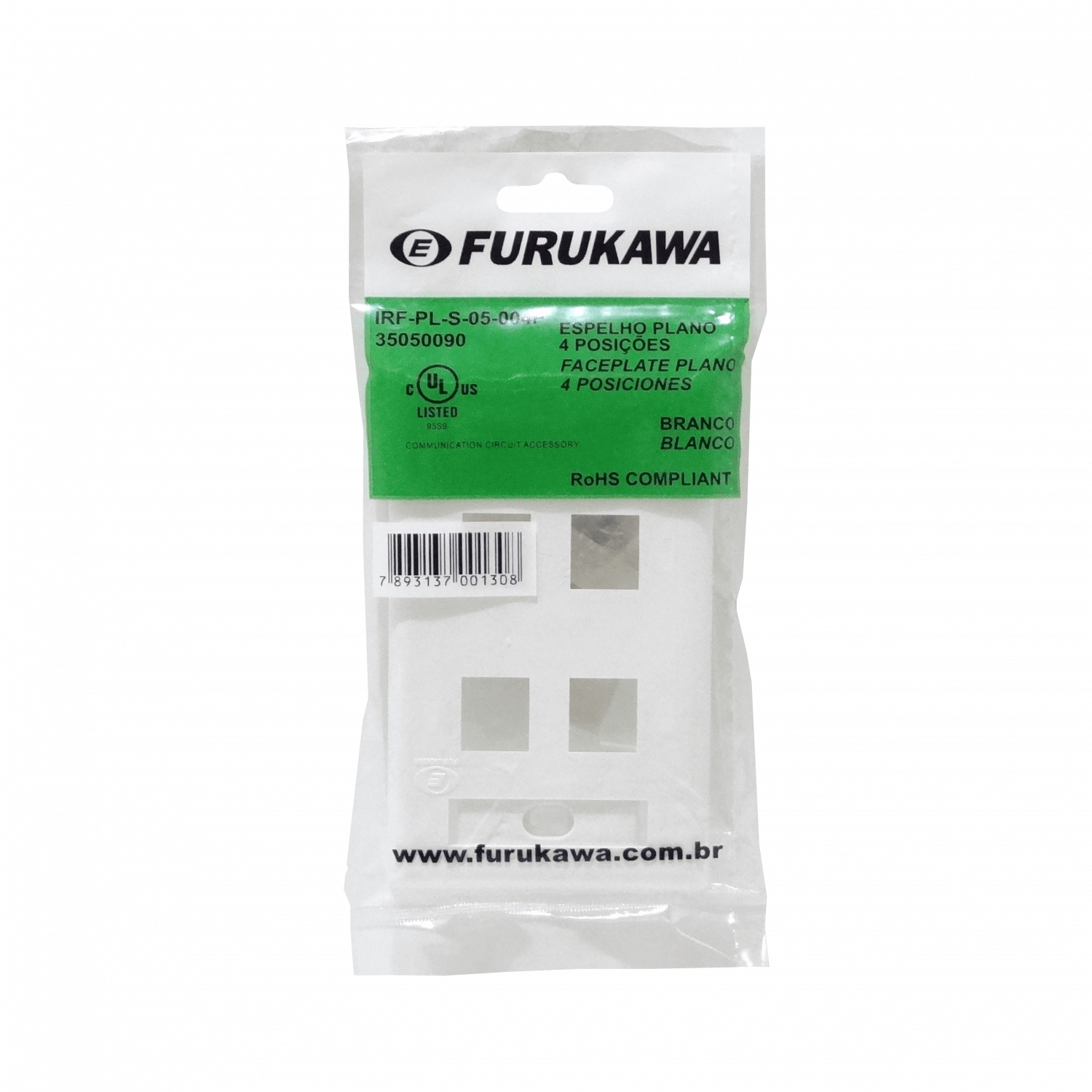 Faceplate Furukawa para 4-Keystone Blanco Plano 4P 70x114mm 2