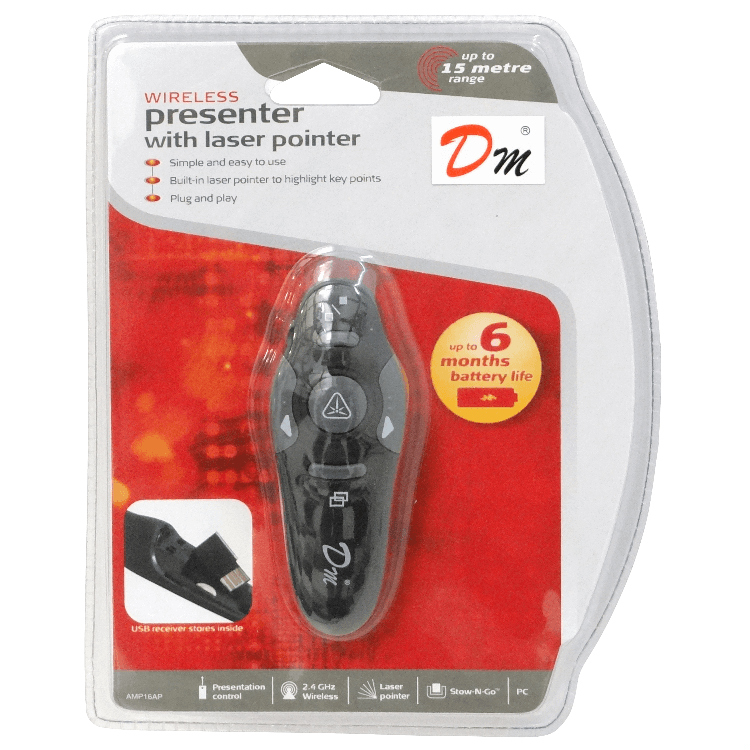 Presentador Inalámbrico 15m 2.4GHz USB con Puntero Láser y Receptor 5