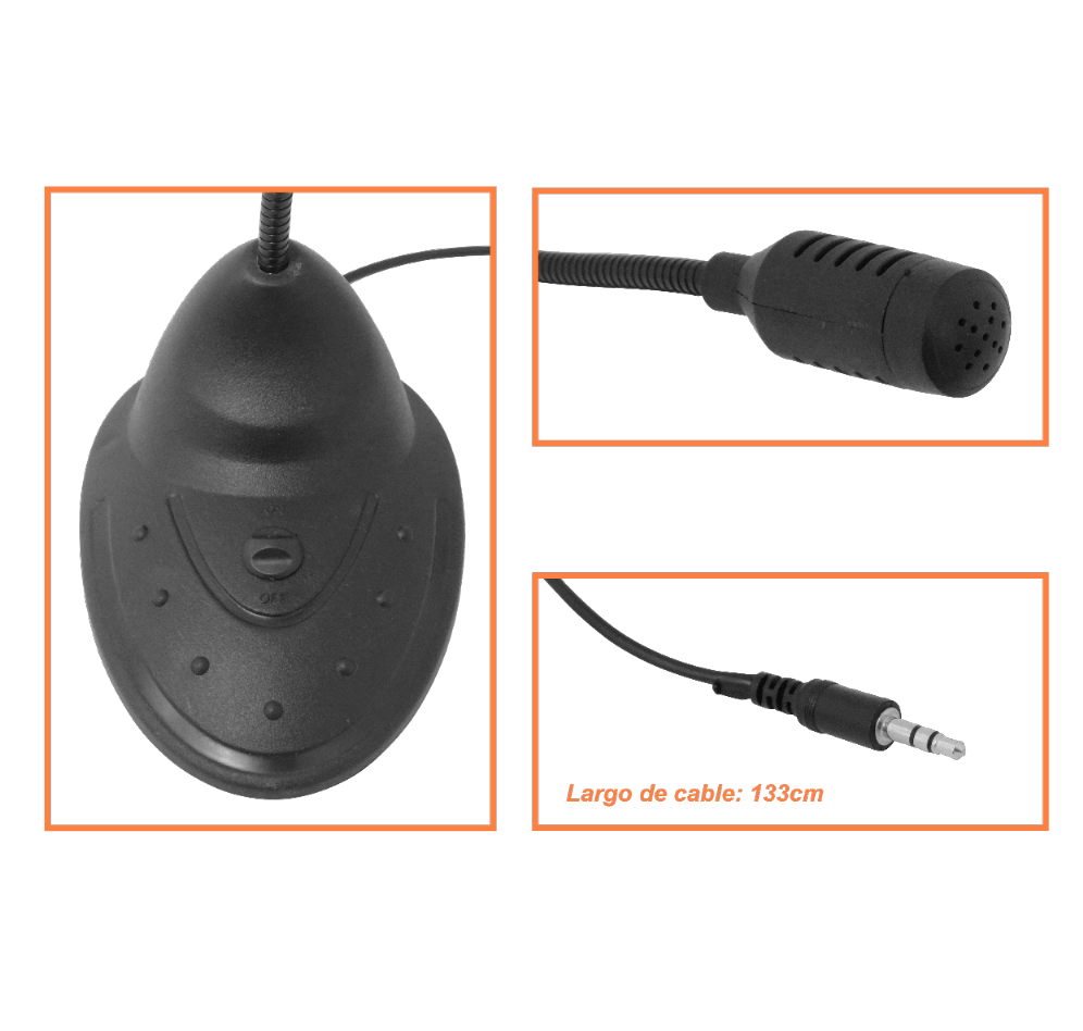 Microfono 3,5mm-M c/Base Cable 130cm para Escritorio  3