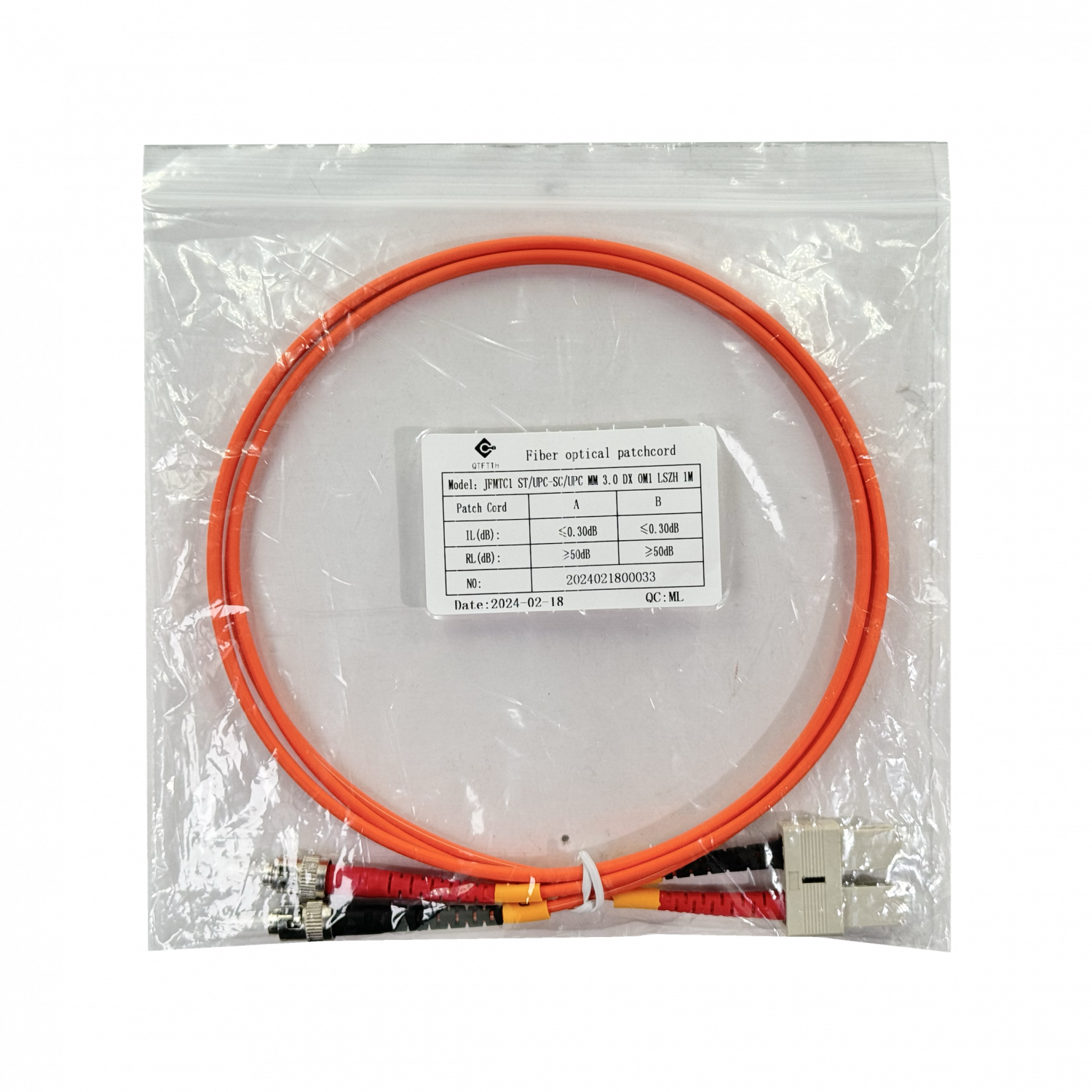 Jumper Fibra 1mt ST-SC OM1 MultiModo MM Duplex  62.5/125um LSZH 3