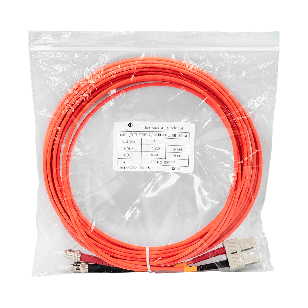 Jumper Fibra 5mt ST-SC OM1 MultiModo MM Duplex  62.5/125um LSZH 3